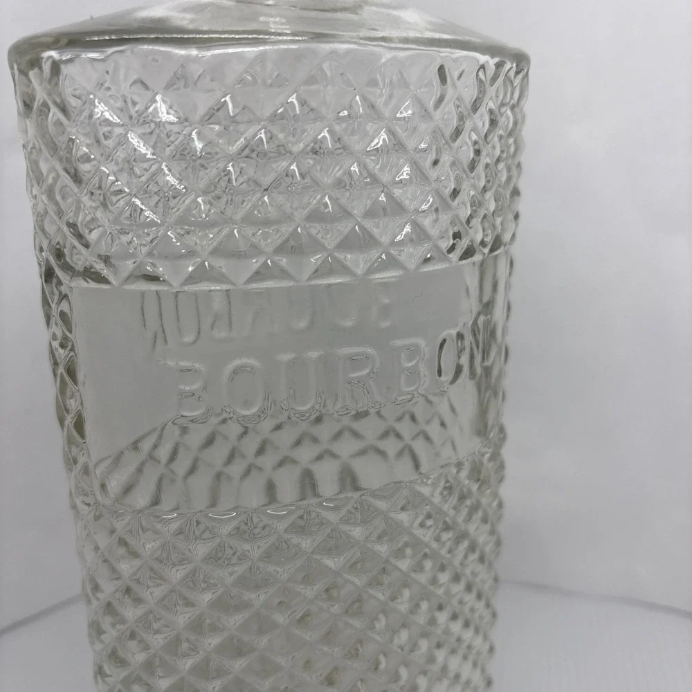 Vintage Anchor Hocking Bourbon Decanter Glass Diamond Cut 1969 Barware Accessory